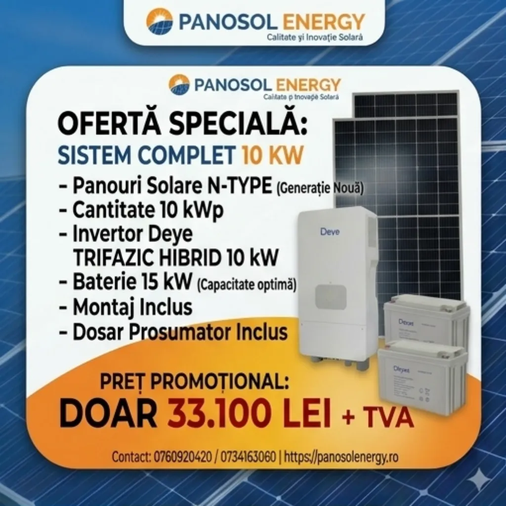 Deye Sistem fotovoltaic 10 kW hybrid +15kW Baterie – Trifazat