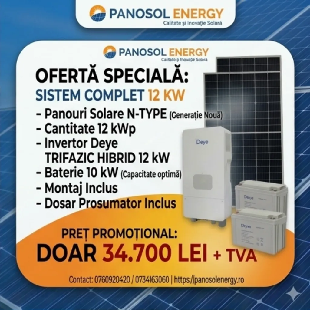 Deye Sistem fotovoltaic 12 kW hybrid +10kW Baterie – Trifazat