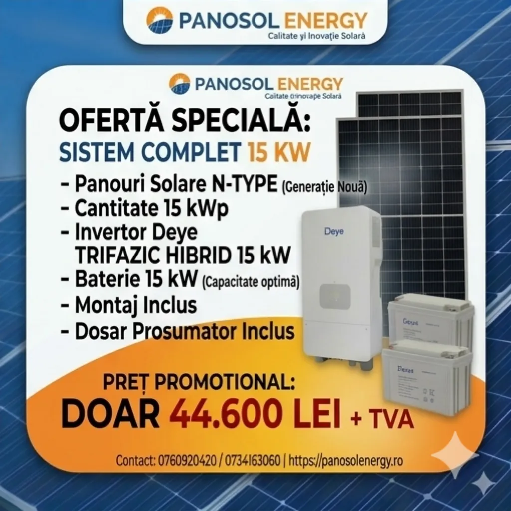 Deye Sistem fotovoltaic 15 kW hybrid +15kW Baterie – Trifazat
