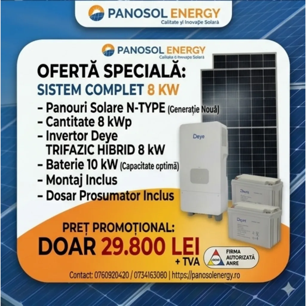 Deye Sistem fotovoltaic 8 kW hybrid +10kW Baterie – Trifazat