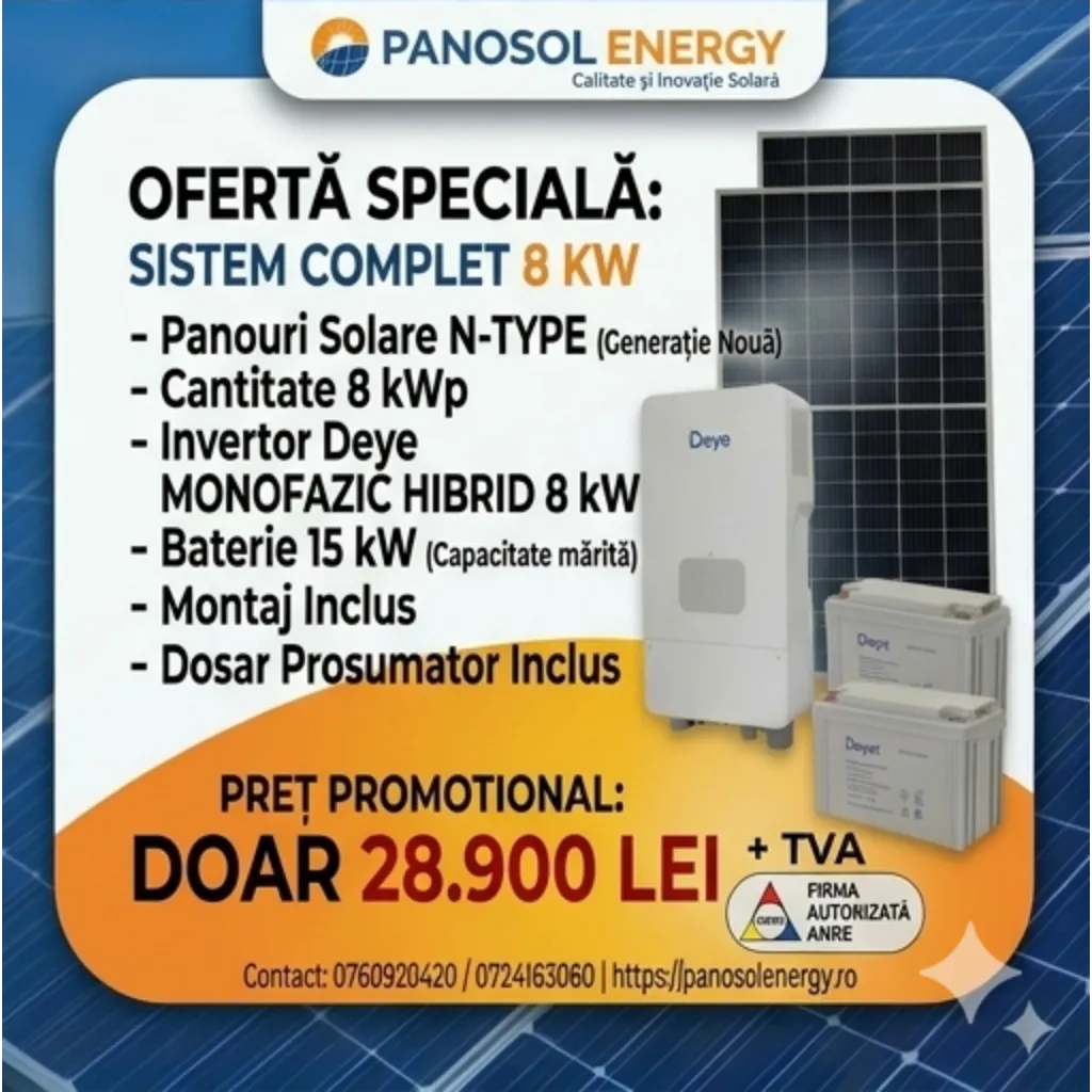 Deye Sistem fotovoltaic 8 kW hybrid +15kW Baterie – Monofazat